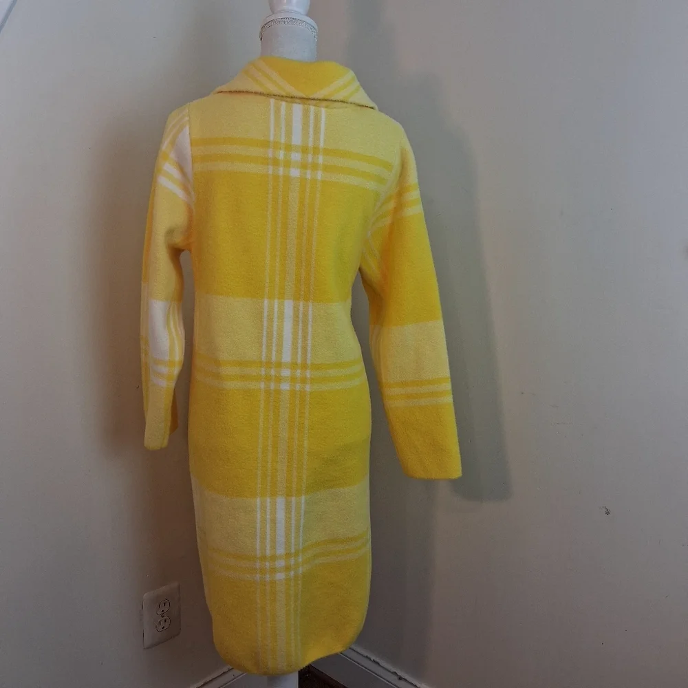 Lesley Evers Natalie Coat In Lemon Yellow Plaid Size Medium NWT - Picture 5 of 13